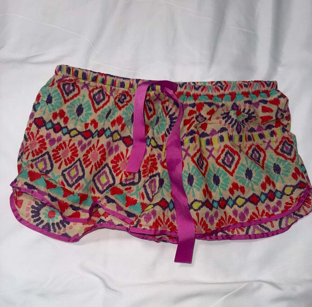 Capelli New York Tribal Print Pajama Lounge Shorts with Pink Bow